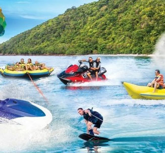 Couple riding ATVs in Bali